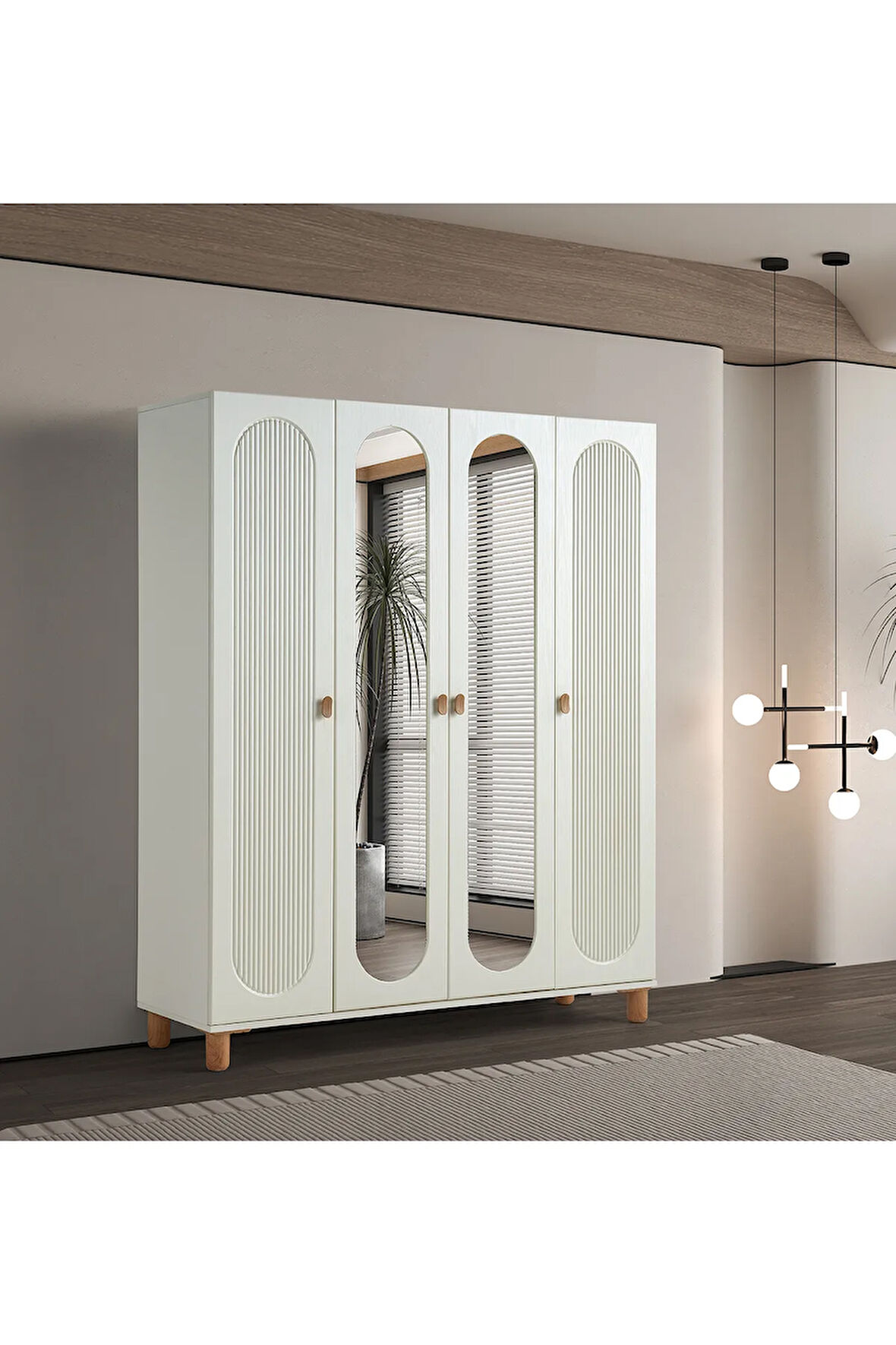PEMA HOME Peri %100 Mdf Membran 4 Kapaklı Dolap Gardırop