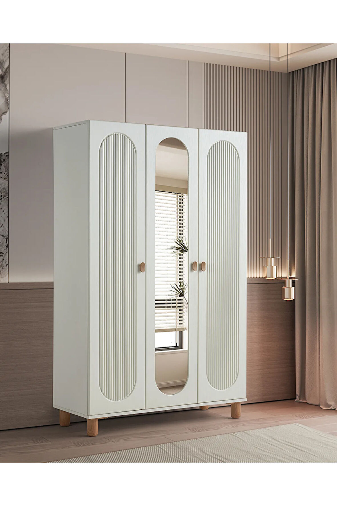 PEMA HOME Peri %100 Mdf Membran 3 Kapaklı Dolap Gardırop