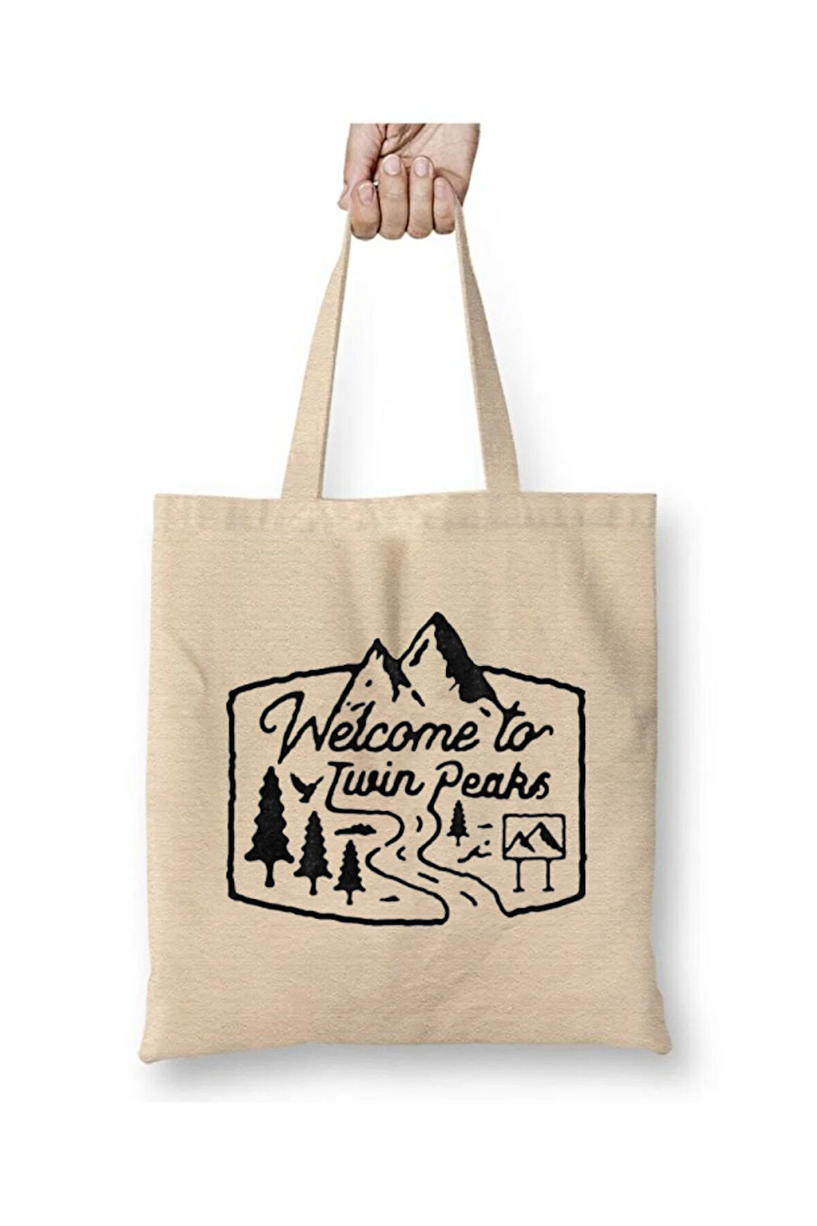 Twin Peaks Beyaz Bez Çanta Uzun Saplı Alışveriş Çantası Plaj Çantası