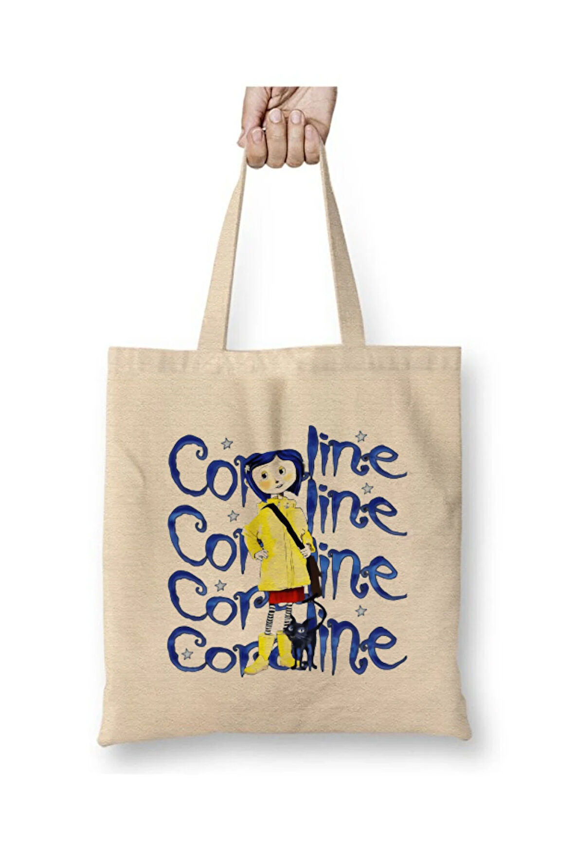 Coraline Jones Beyaz Bez Çanta Uzun Saplı Alışveriş Çantası Plaj Çantası