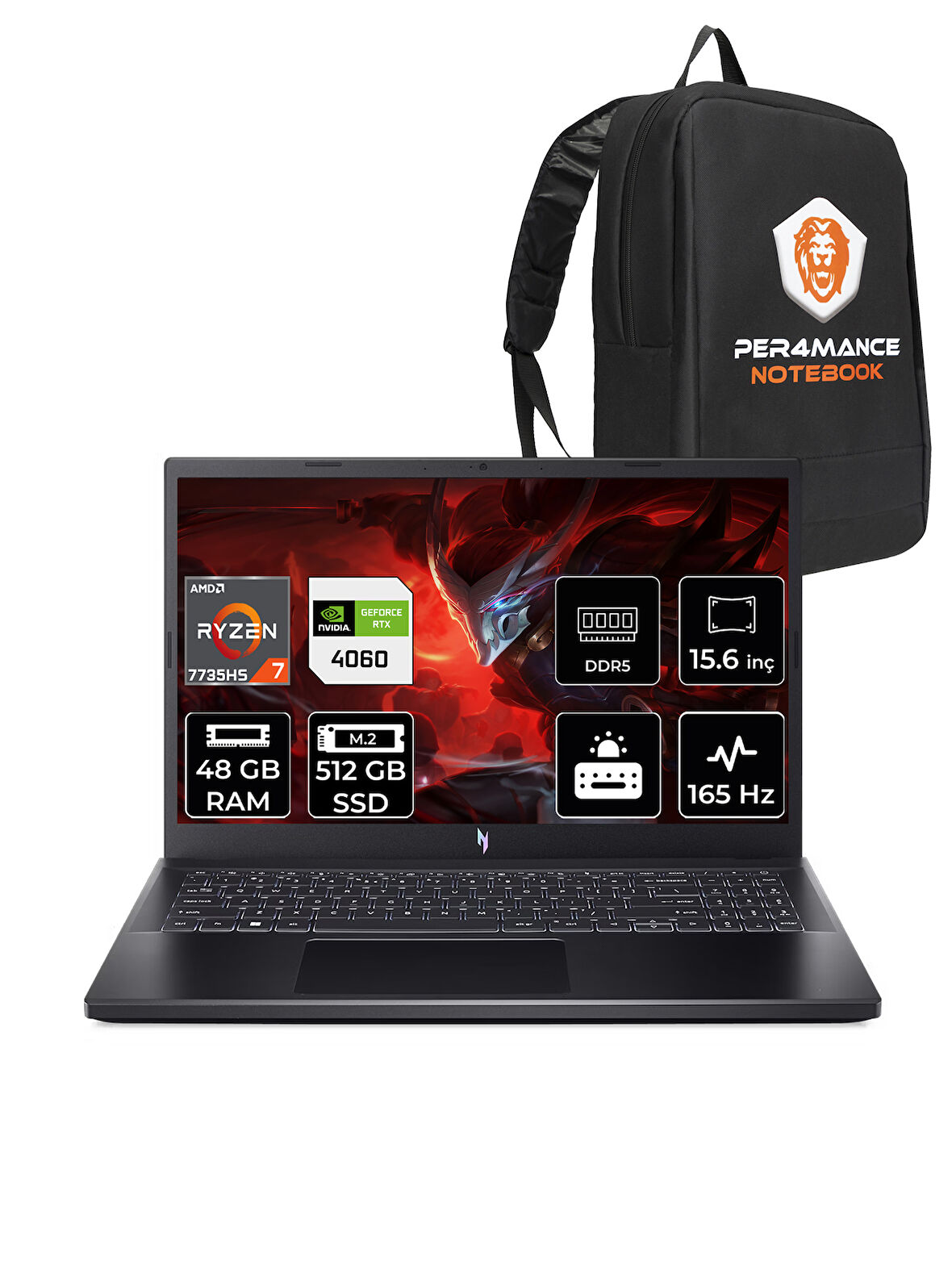 ACER Nitro V15 R7-7735HS 48GB 512GB SSD RTX4060/8GB 15.6'' 165Hz FHD FDOS & PER4 ÇANTA