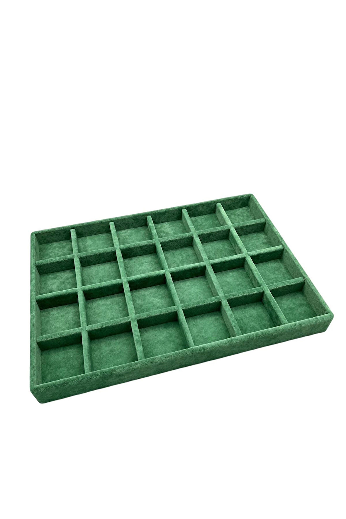Yerli Üretim Süet Kumaş Yeşil Renk 34 Cm / 24 Cm 24 Bölmeli Çekmece Içi Takı Standı