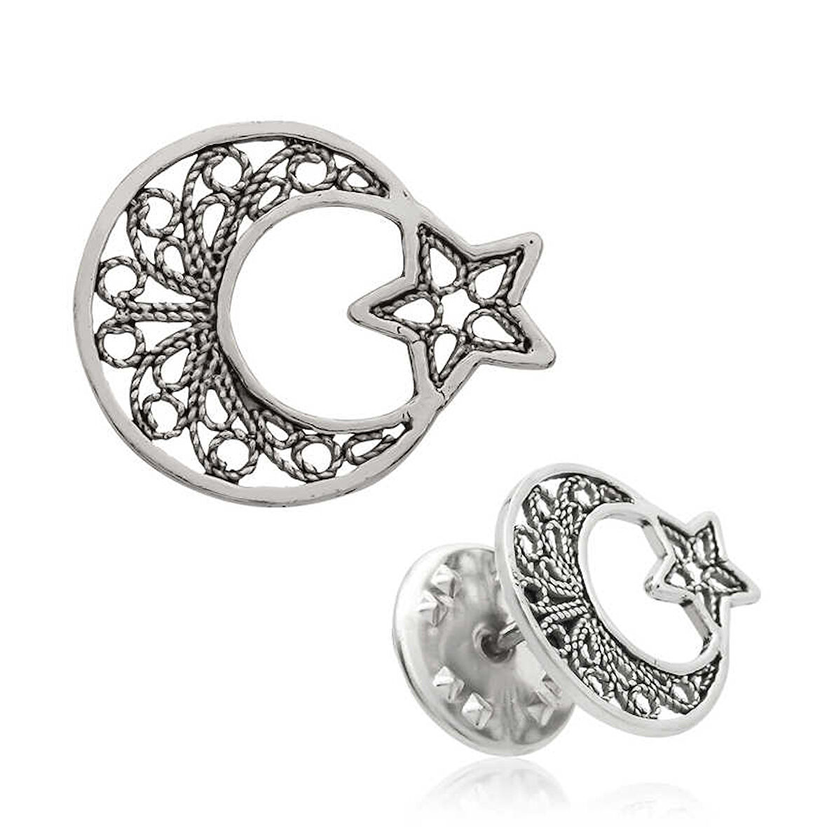 925 Ayar Gümüş Telkari Ay Yıldız Rozet BRS98121018 (944944)