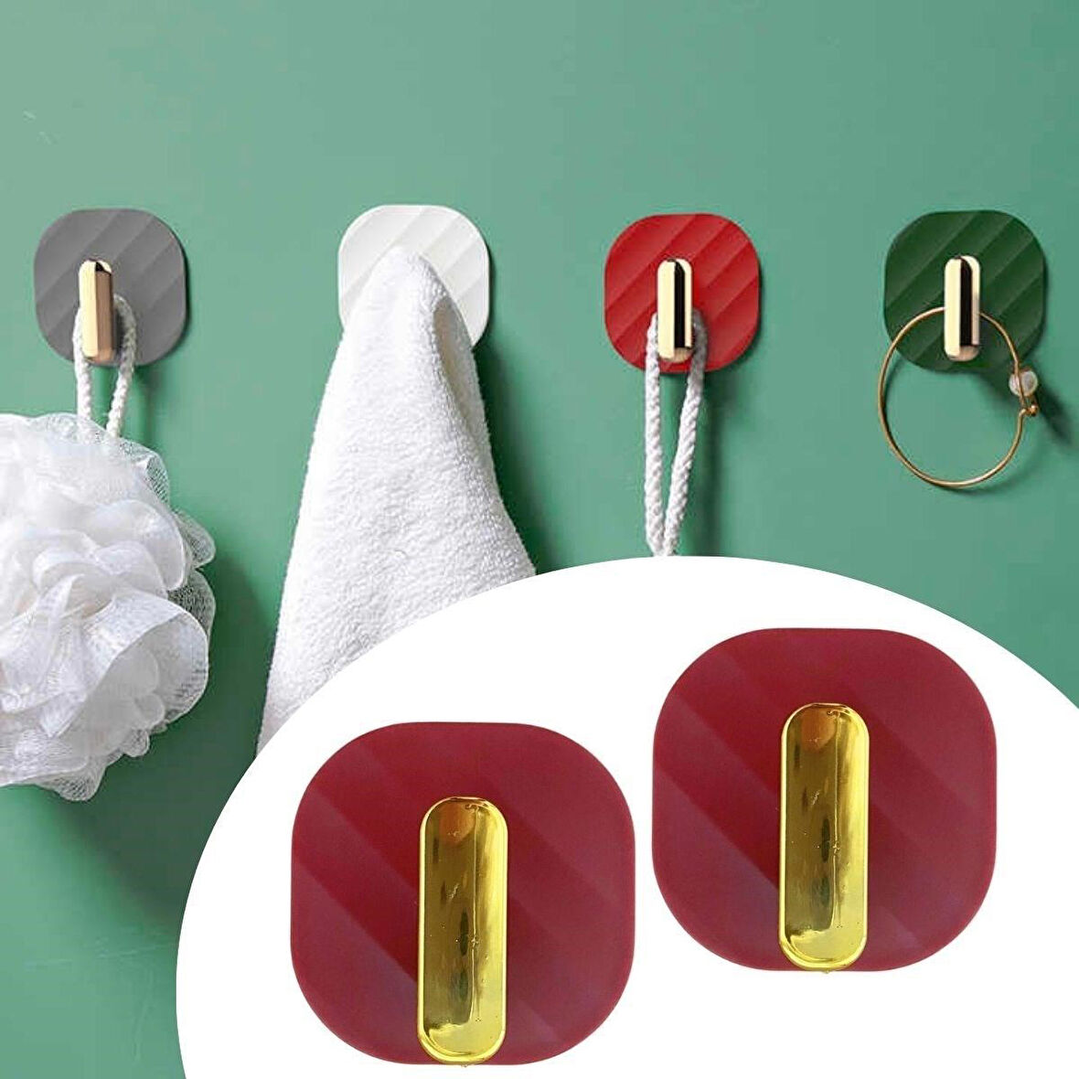 caselka® 2li Yapışkanlı Retro Askılık Dolap Kapak Kulpu Kırmızı