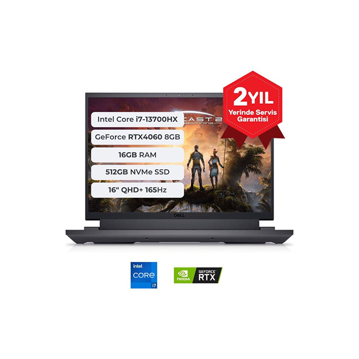 Dell Gaming G16 G76302401010U i7-13700HX 16 GB 512 GB SSD RTX4060 16" Fdoss QHD Gaming Laptop