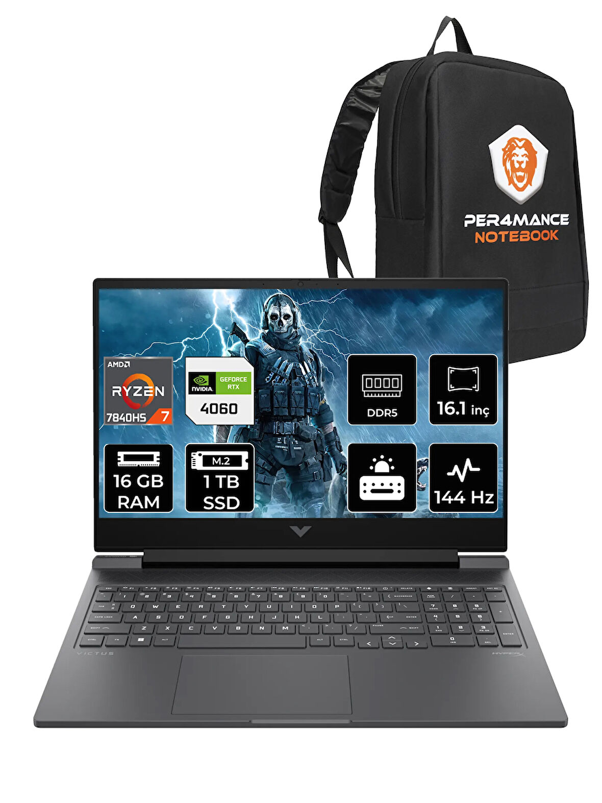 HP Victus 16 R7 7840HS 16GB RAM 1TB SSD RTX4060/8GB 165Hz 16.1'' FHD FDOS Gaming Laptop & PER4 ÇANTA