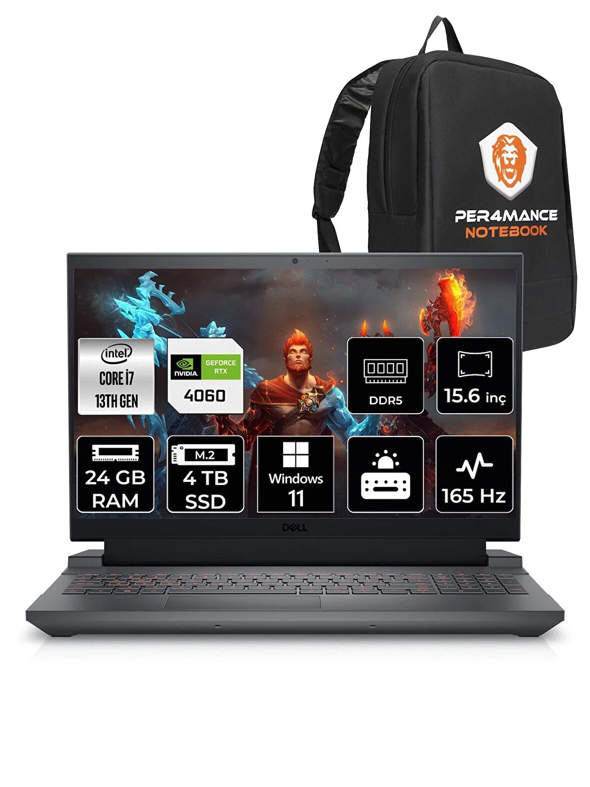 Dell G15 5530 i7 13650HX 24GB 4TB SSD RTX4060/8GB 140W 15.6'' FHD W11P G155530013 & PER4 ÇANTA