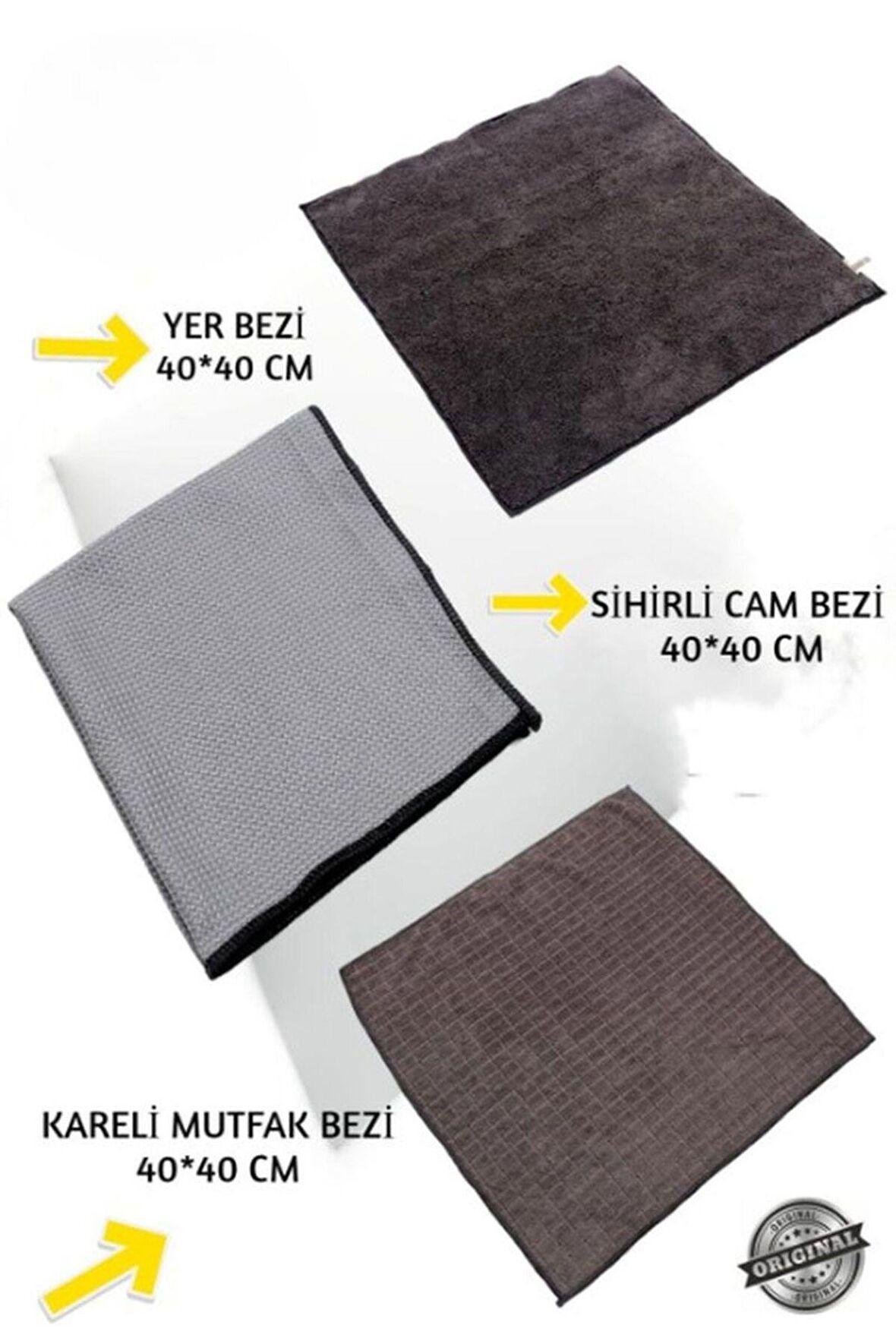 MissClean ( 3 Adet ) Temizlik Başlangıç Seti Cam Bezi , Mutfak Bezi , Yer Temizlik Bezi 40 *40 Cm