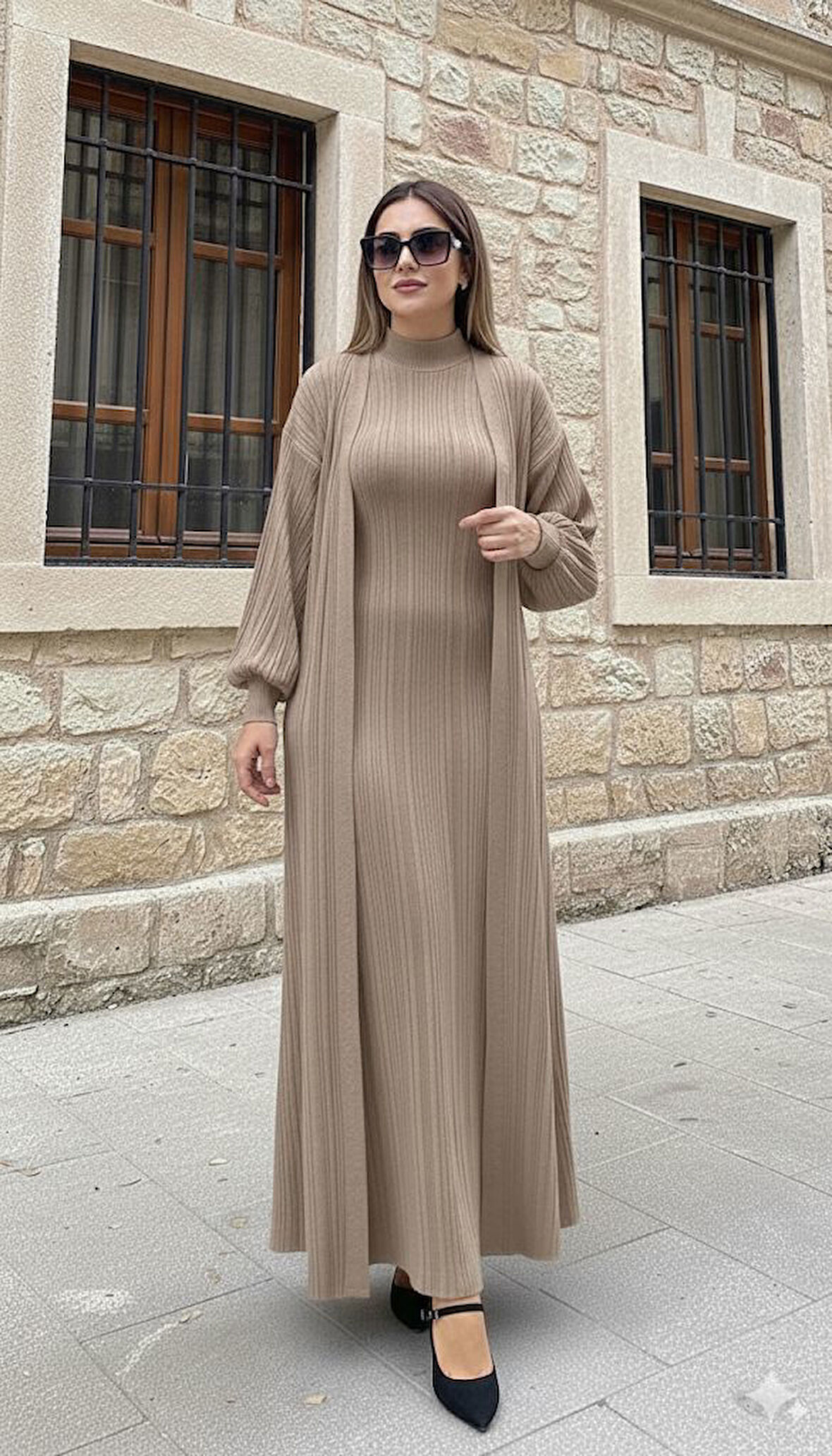 Kadın Balıkçı Yaka Hırkalı Triko Tessettür Elbise