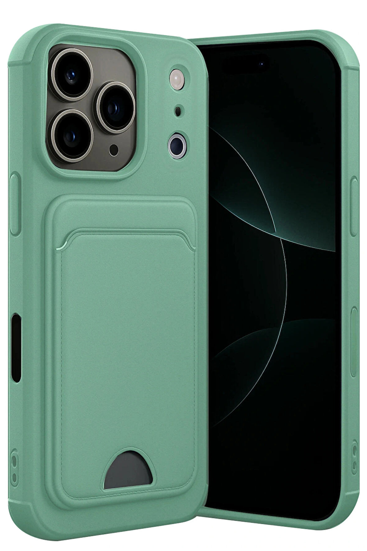 iPhone 17 Pro Max ile Uyumlu Kart Bölmeli Premium Silikon Kılıf – Kelvin Serisi, Arka Kart Yuvalı, Soft Touch Mat Doku, Ultra İnce ve Parmak İzi Tutmaz Tasarım