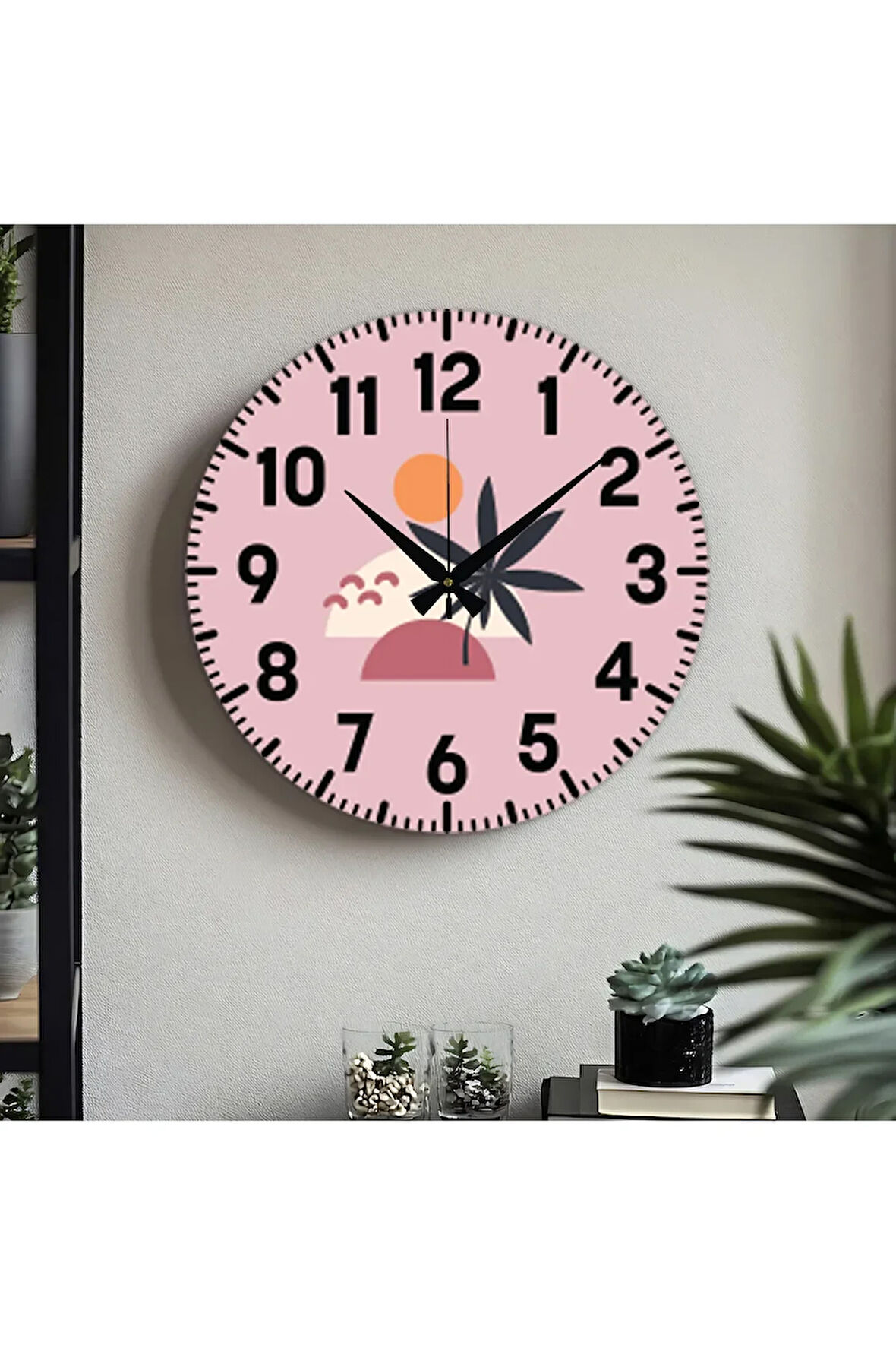 Dekoratif Türkçe Rakamlı UV Baskılı Duvar Saati (Sessiz) Akar Mekanizma Metal Akrep Yelkovan