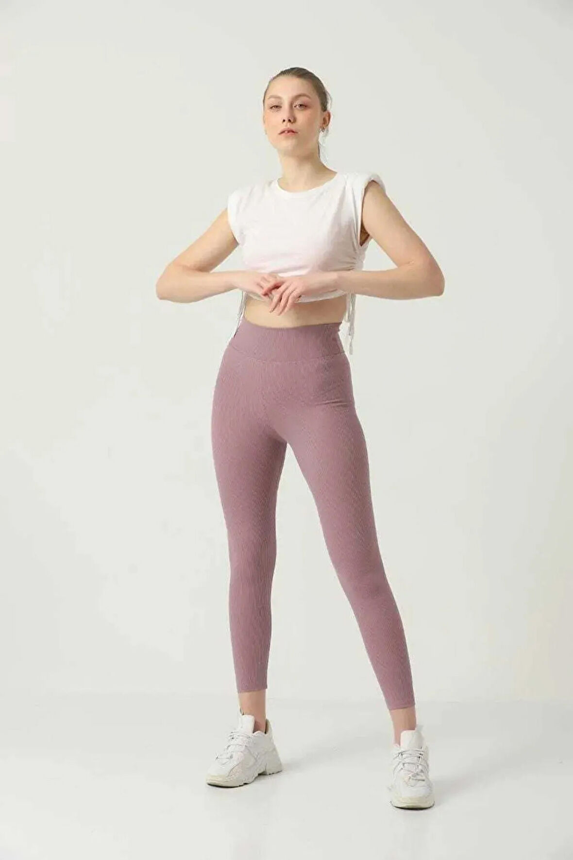 Lacivert Kadın Fitilli Tayt, Toparlayıcı Yüksek Bel Fitilli Spor, Günlük Rahat Tayt