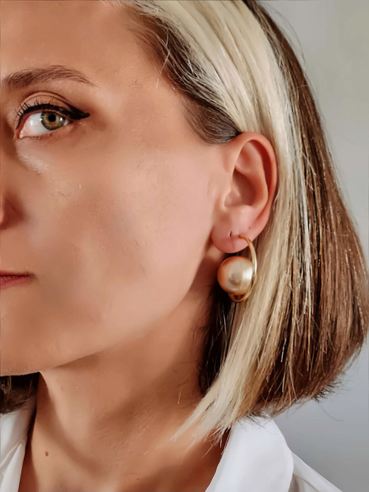 Hilal İnci Model Bronz Küpe