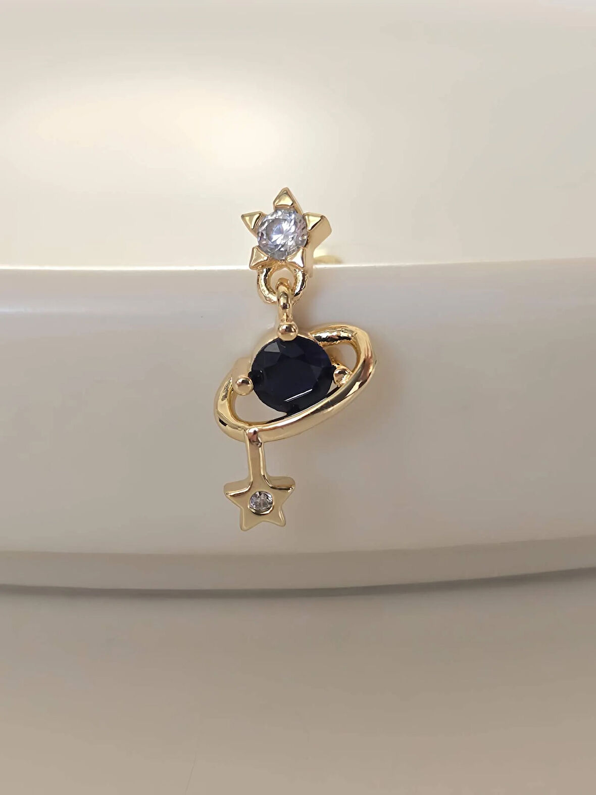 Galaksi Gezegen Satürn Yıldız Model Kıkırdak Piercing Tragus Helix Gold Renk Küpe