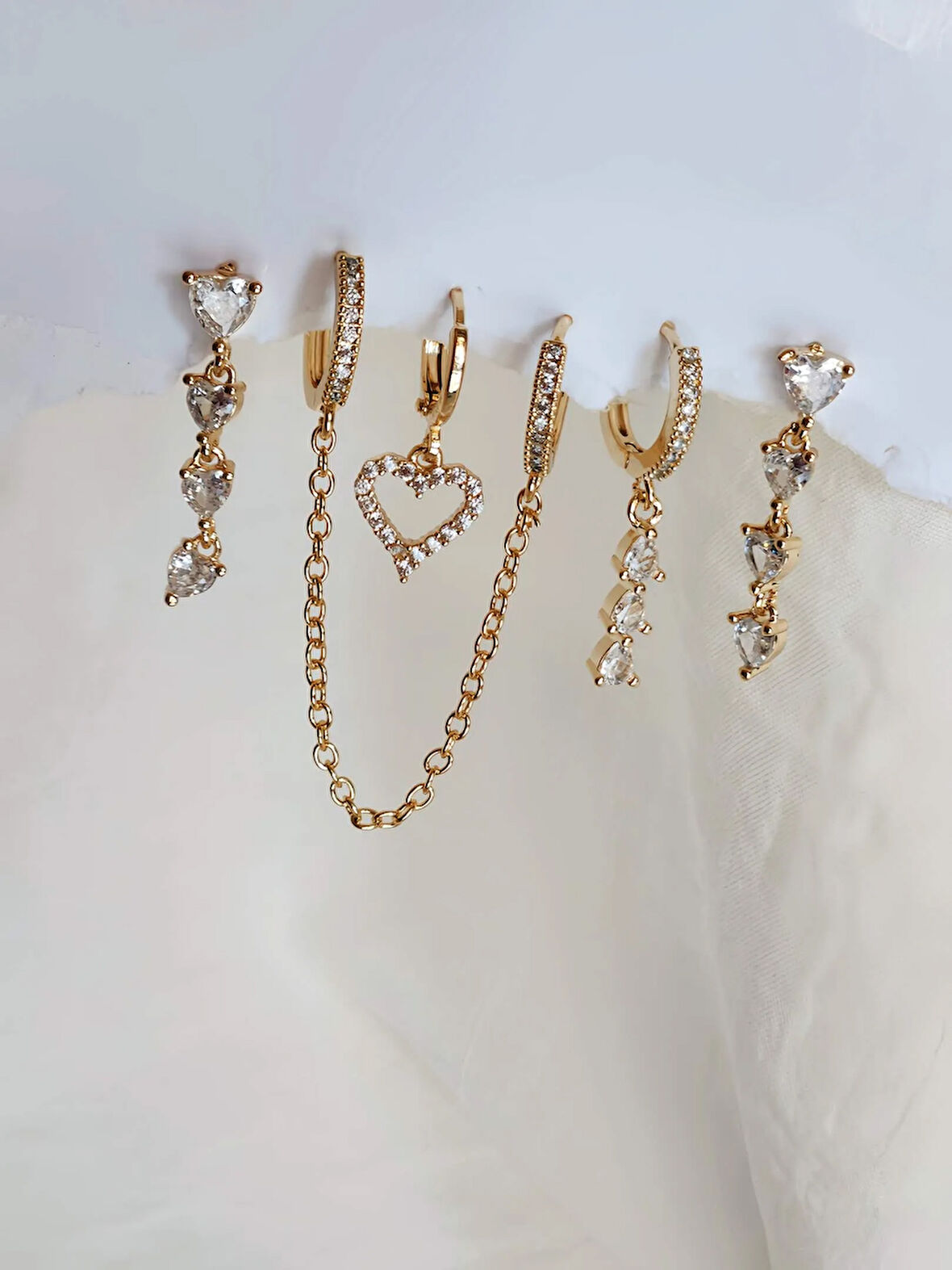 6'lı Kalp Baget Model Altın Kaplama Gold Küpe Seti