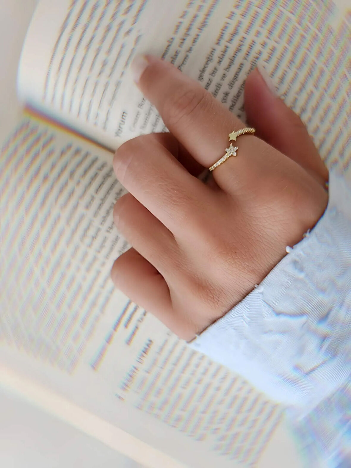 Zirkon Taşlı Yıldız Model Ayarlanabilir Gold Altın Renkli Yüzük