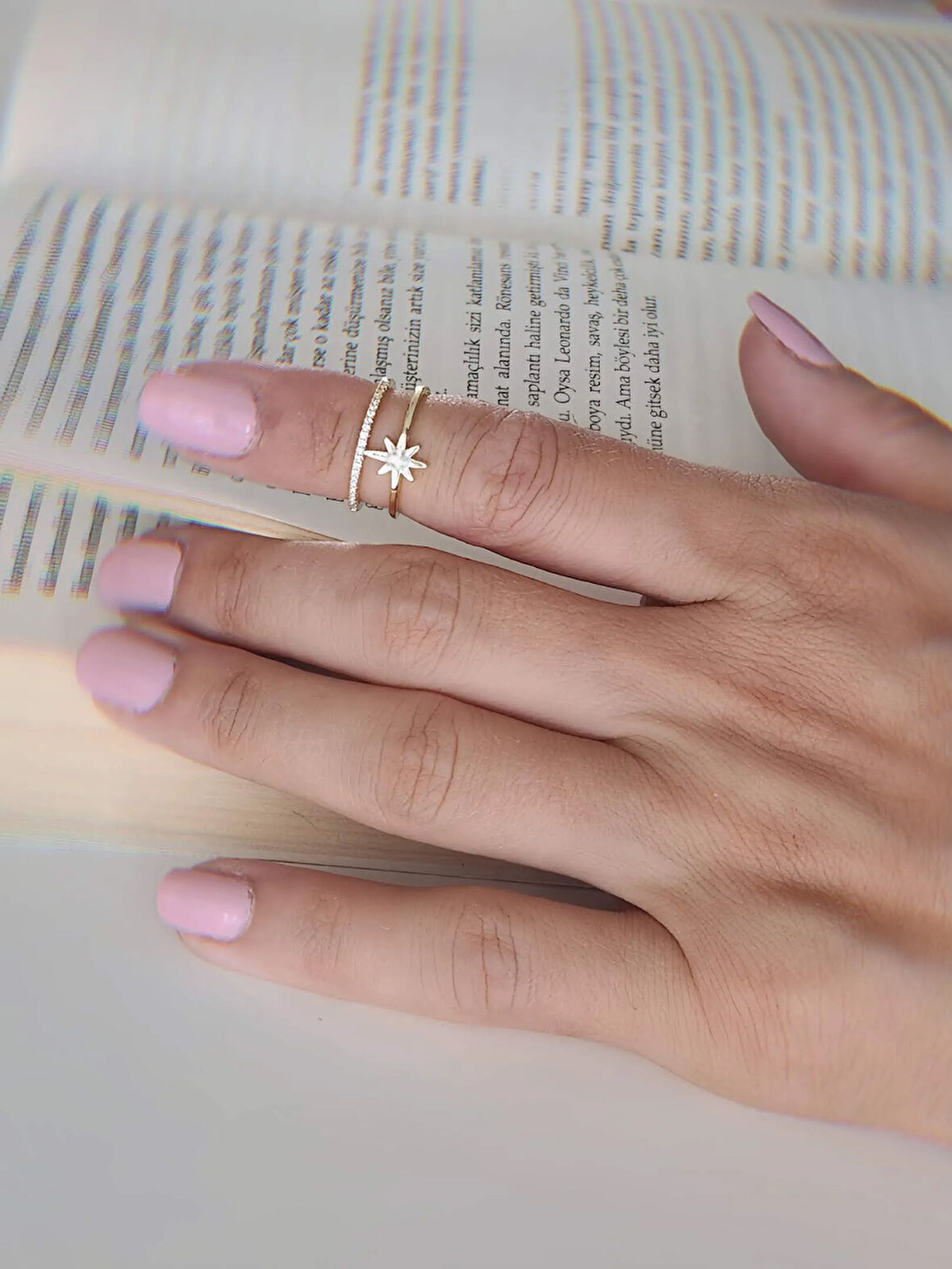 İki Sıralı Kutup Yıldız Model Eklem Kıkırdak Kemik Ayarlanabilir Gold Altın Renkli Yüzük