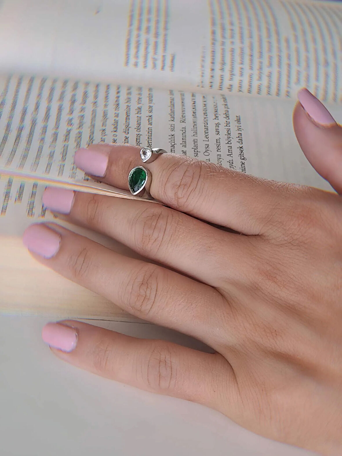 Yeşil Zümrüt Model Eklem Kıkırdak Kemik Ayarlanabilir Silver Gümüş Renkli Yüzük