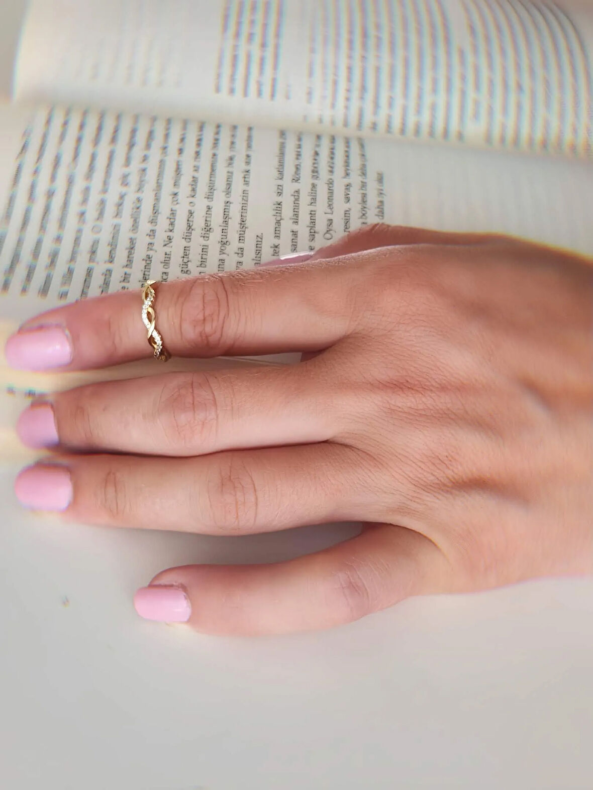 Buğday Sonsuzluk Model Eklem Kıkırdak Kemik Ayarlanabilir Altın Renkli Yüzük