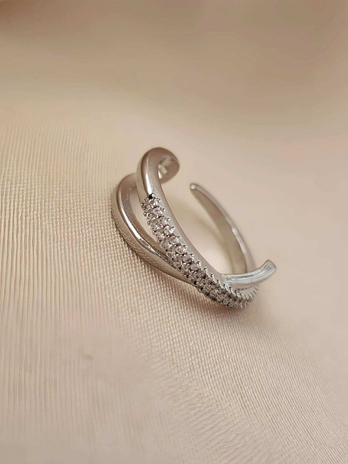 Çapraz X Model Zirkon Taşlı Ayarlanabilir Silver Gümüş Renkli Yüzük