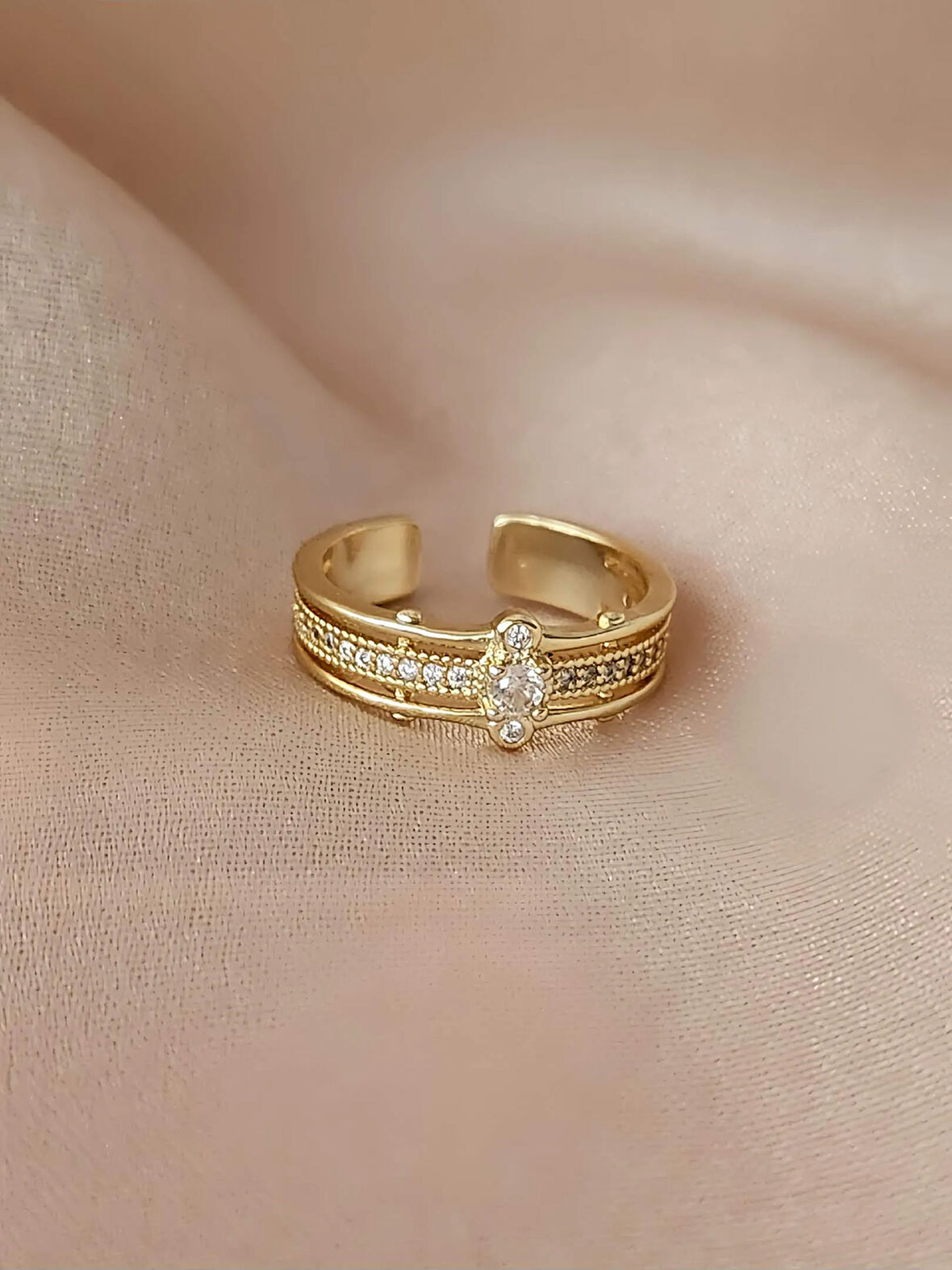 Baget Tektaş Model Eklem Kıkırdak Kemik Ayarlanabilir Altın Renkli Yüzük