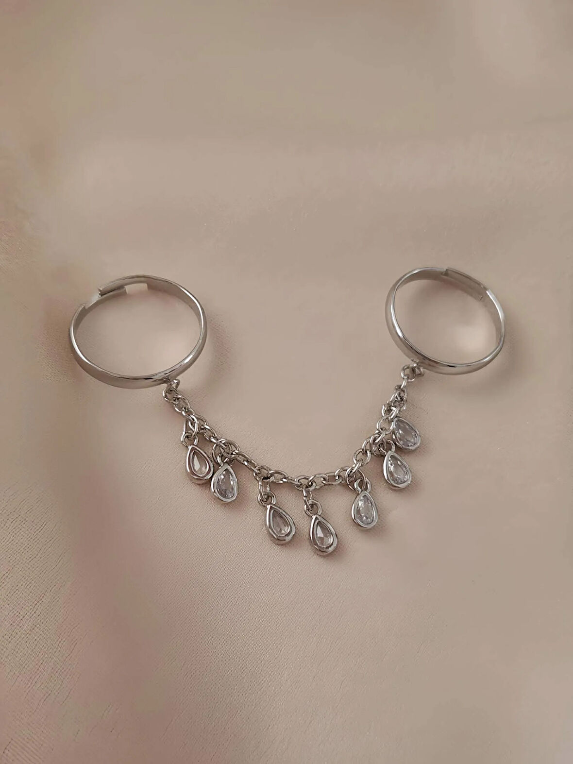 Şahmaran Damla Başak Model Zirkon Taşlı Ayarlanabilir Silver Gümüş Renkli Yüzük