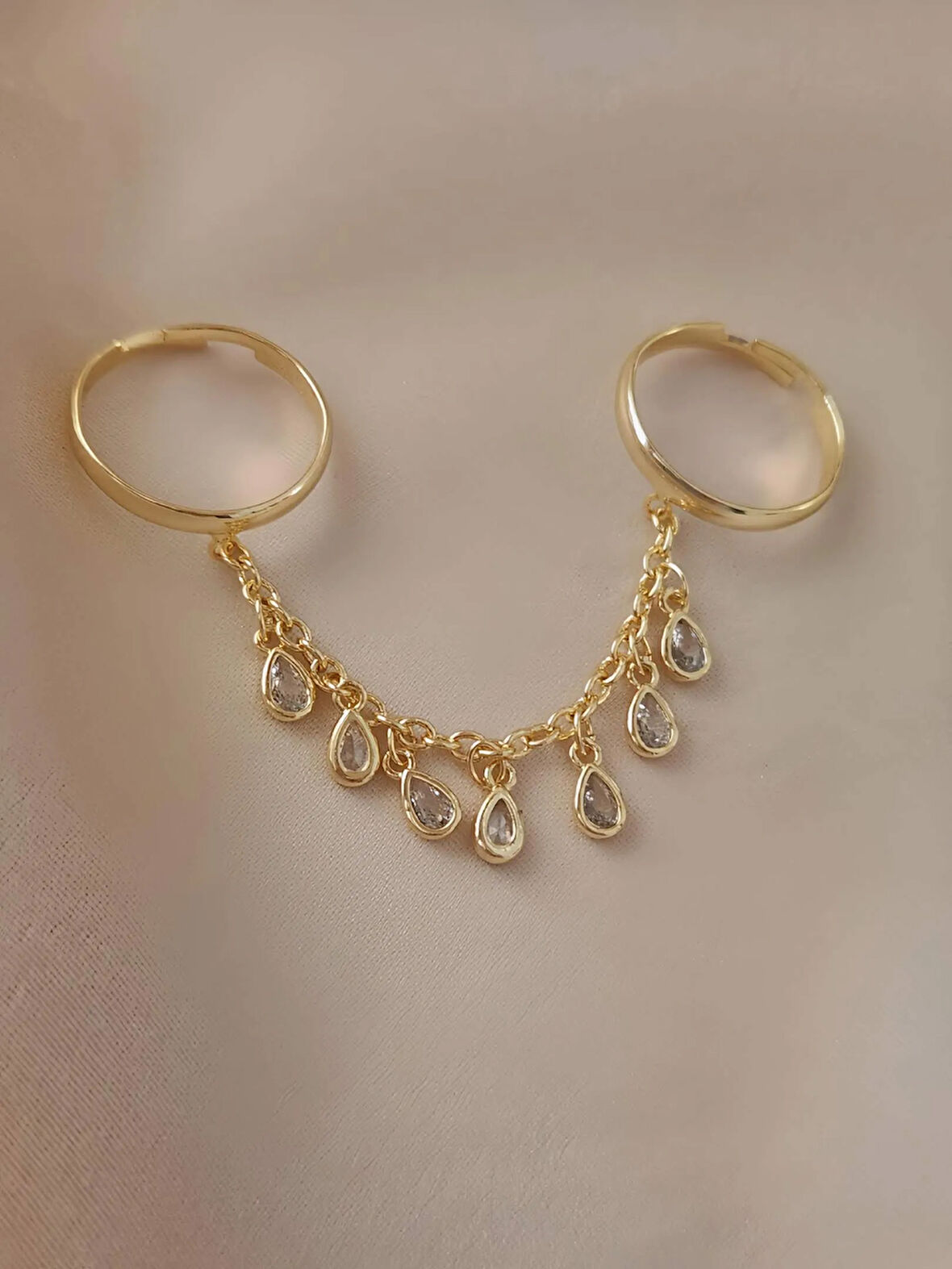 Şahmaran Damla Başak Model Zirkon Taşlı Ayarlanabilir Gold Altın Renkli Yüzük