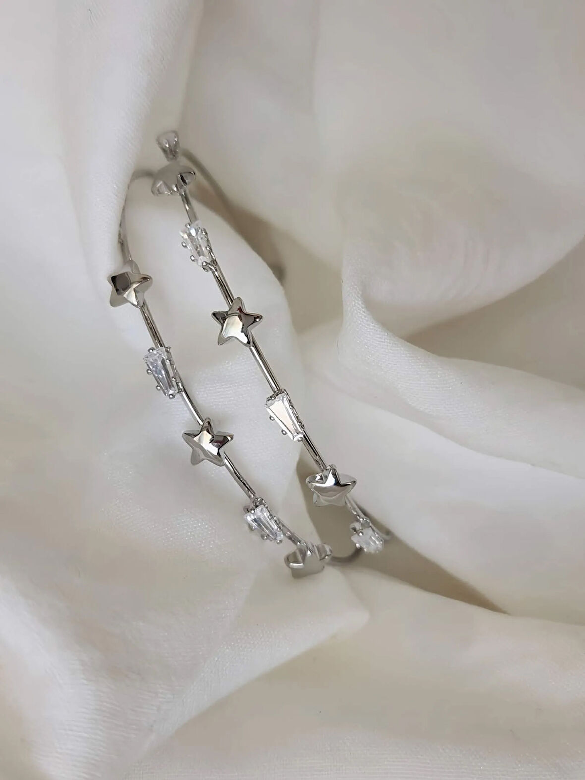 Yıldız Baget İki Sıralı Model Silver Renk Çelik Ayarlanabilir Bileklik Kelepçe