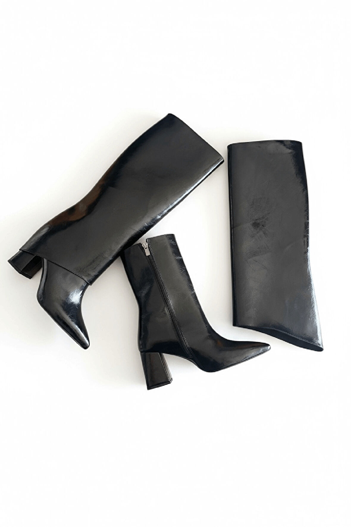 Strada Siyah Rugan Tak-Çıkar Konçlu  (8 cm Topuk Boyu ) Günlük Kullanım Bot Ve Çizme