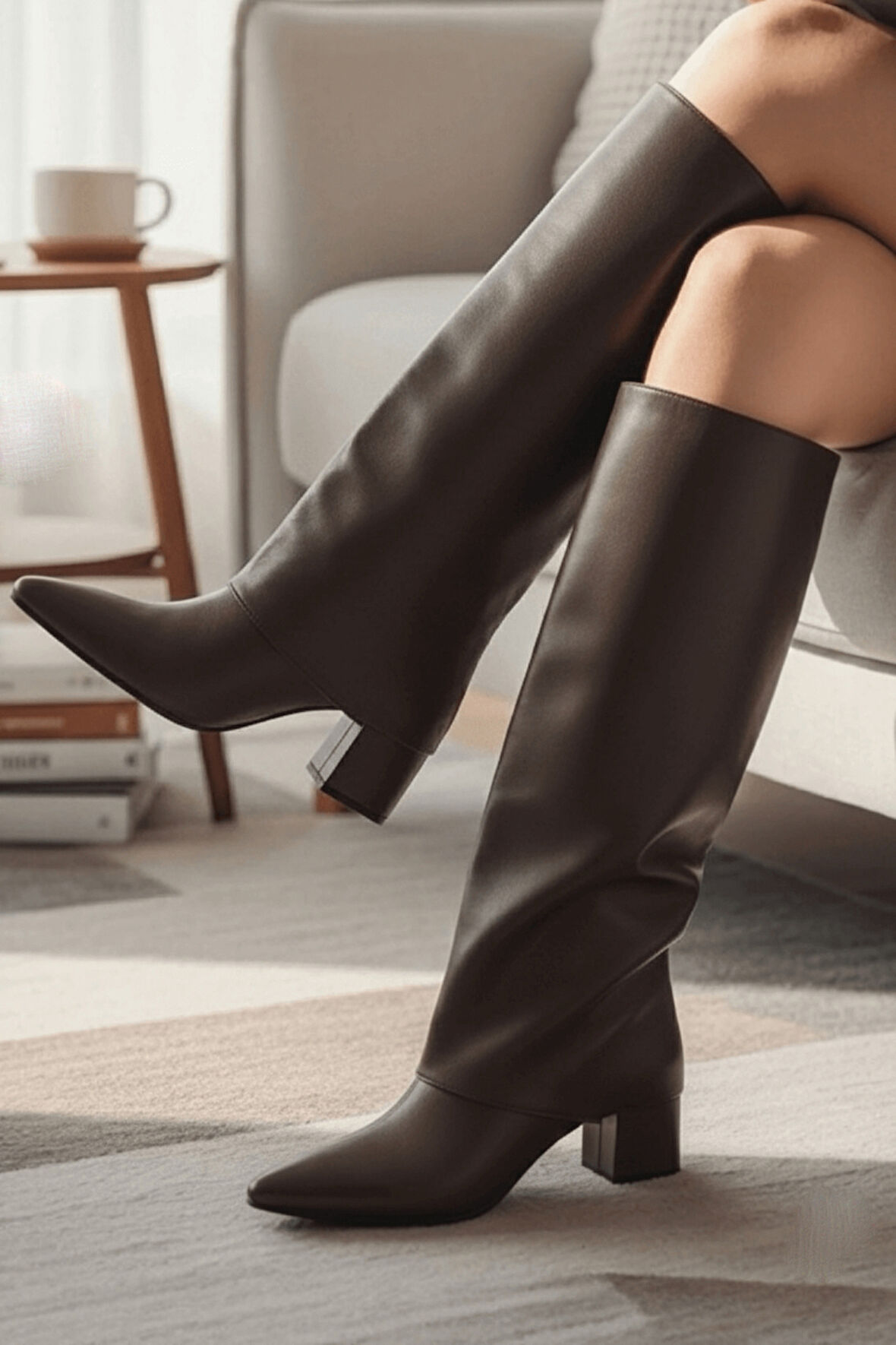 Strada Kahverengi Mat Tak-Çıkar Konçlu  (8 cm Topuk Boyu ) Günlük Kullanım Bot Ve Çizme