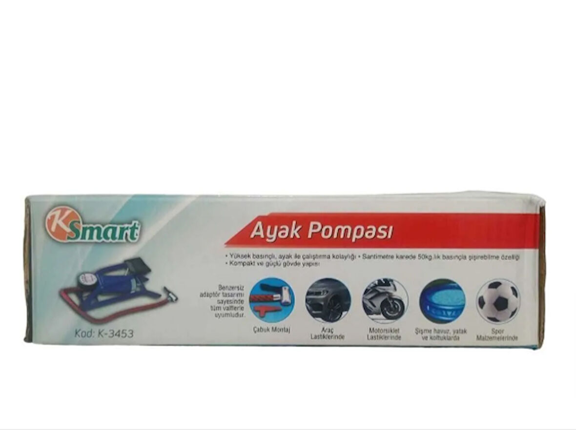 KSmart Basınç Göstergeli Ayak Pompası Araç ve Motorsiklet Lastiği, Şişme Malzemeler, Toplar
