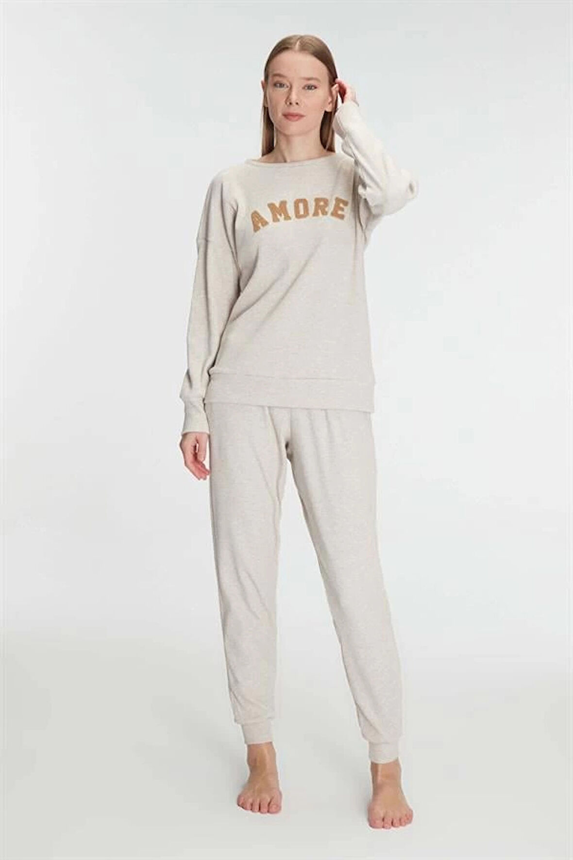 AmoraSecret AmoraSecret Yeni Sezon Kışlık Pamuklu Uzun Kol Pijama Takımı
