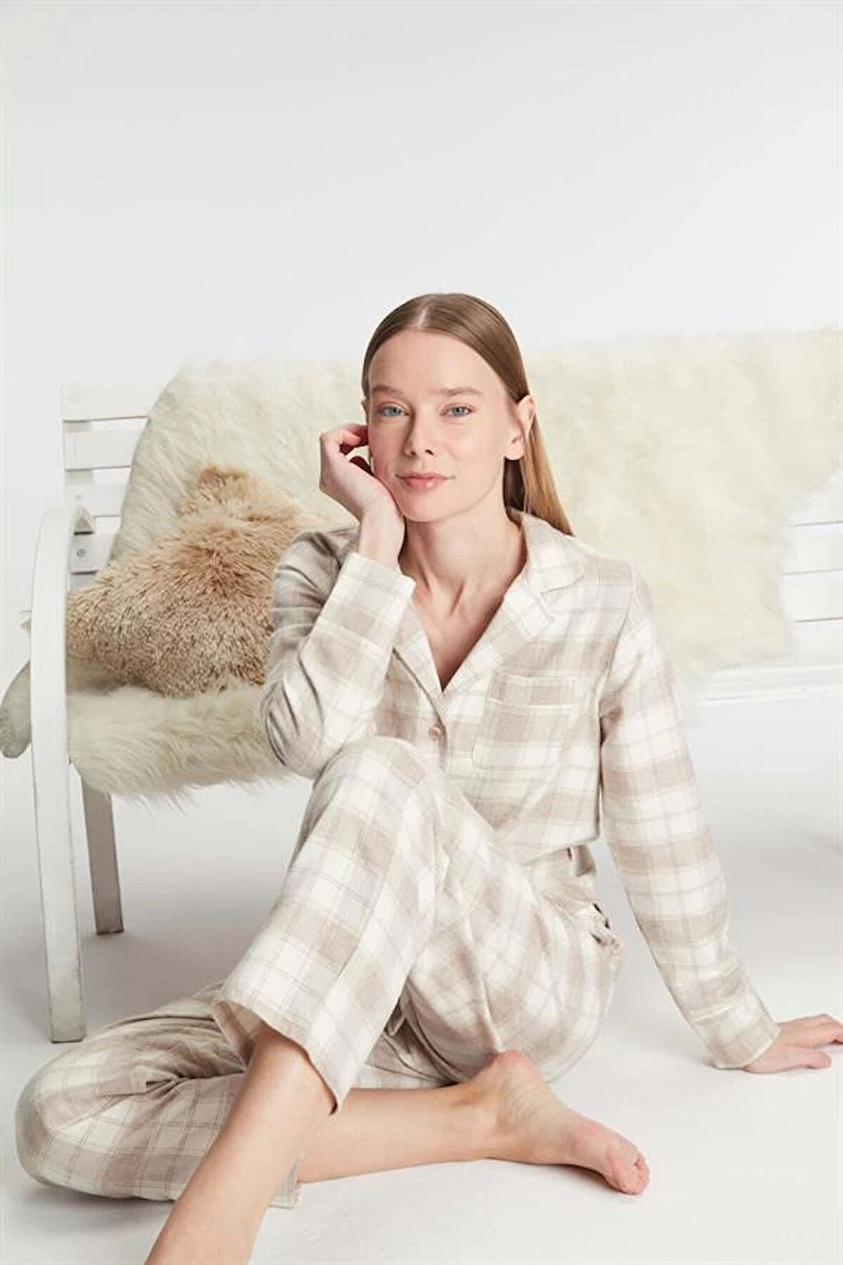 AmoraSecret AmoraSecret Pamuklu Uzun Kol Gömlek Pantolon Pijama Takımı