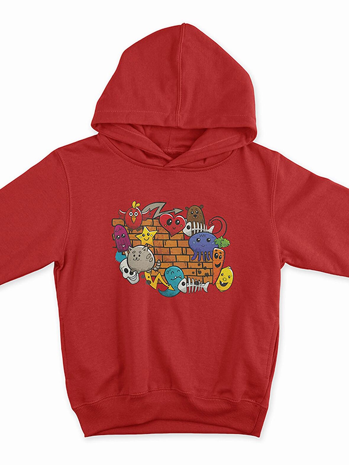 Grafiti Baskılı Tasarım 3 İplik Kalın Kırmızı  Sweatshirt Hoodie 