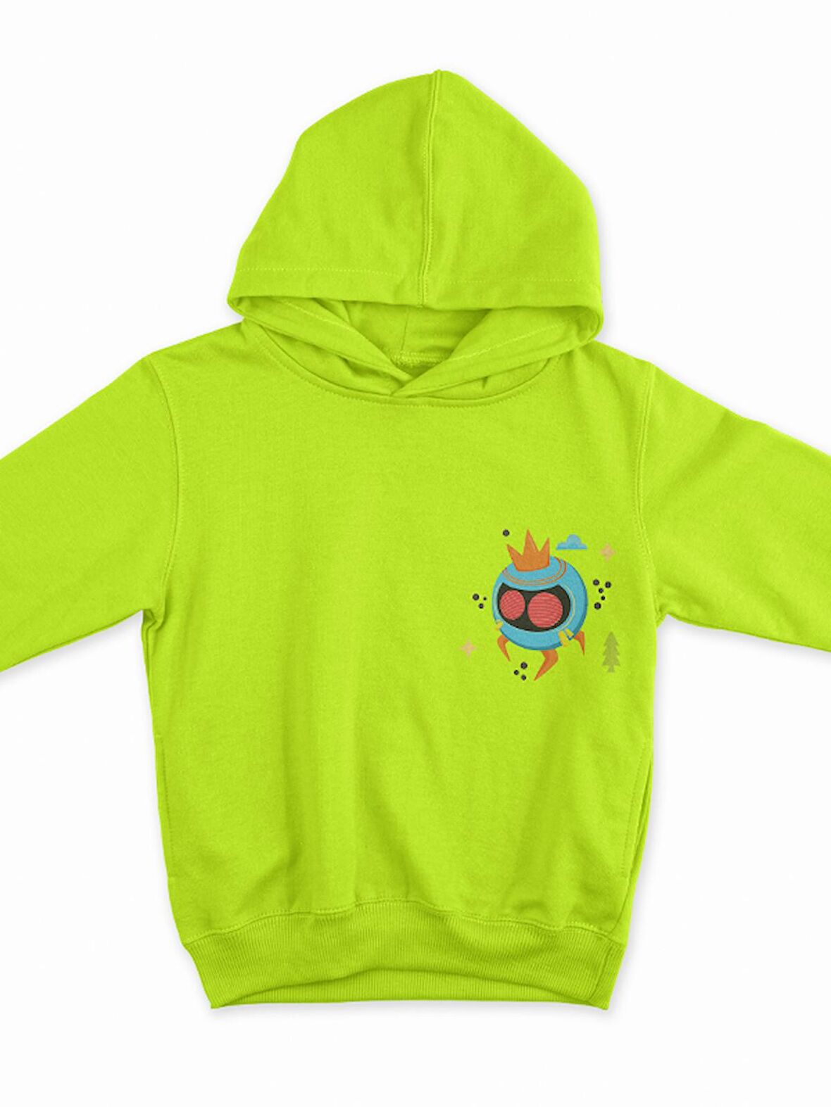 Monster Canavar Ball Baskılı Tasarım 3 İplik Kalın Neom Sarı Sweatshirt Hoodie 