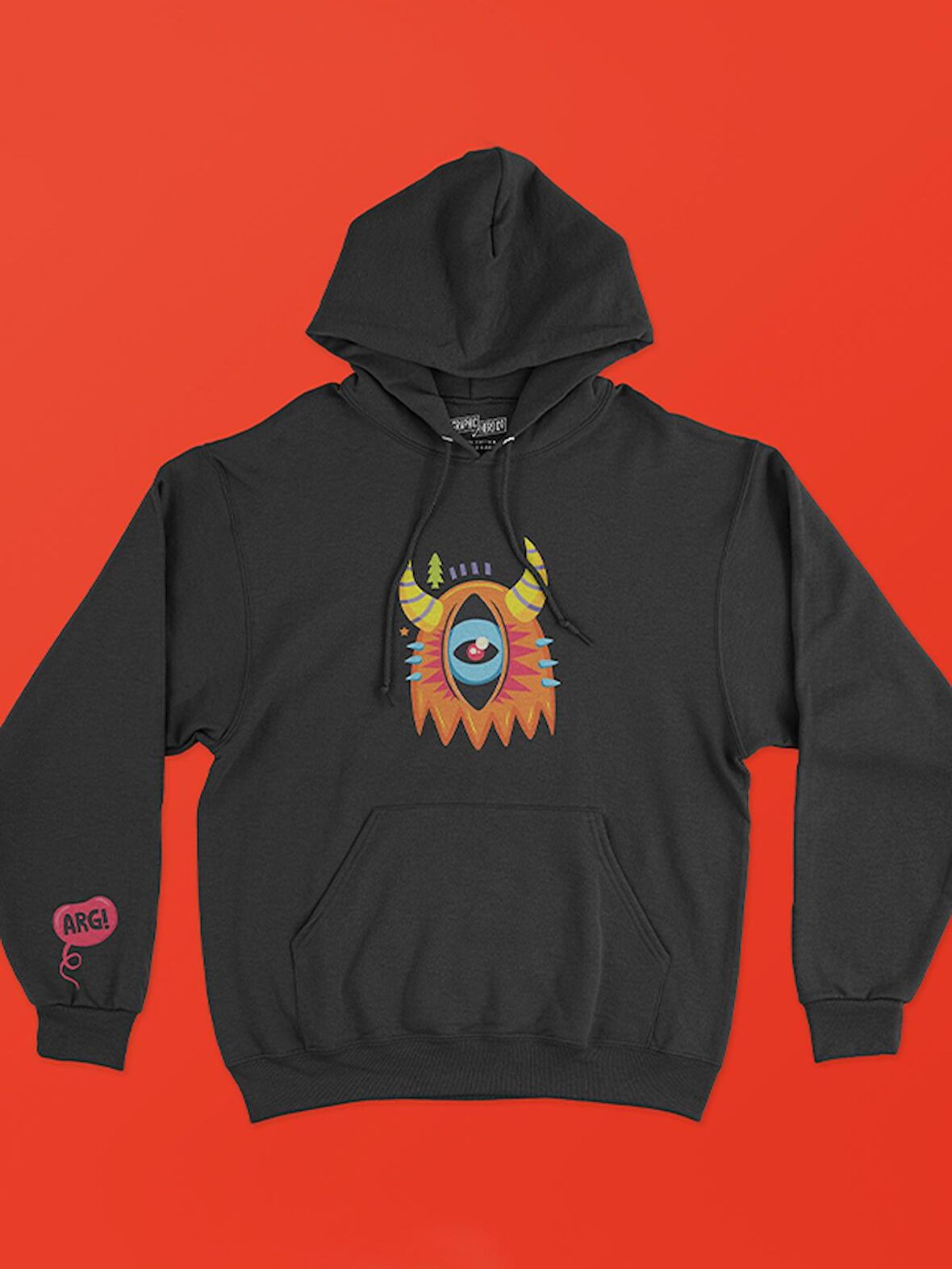 Monster Canavar Eye Baskılı Tasarım 3 İplik Kalın Siyah Sweatshirt Hoodie 