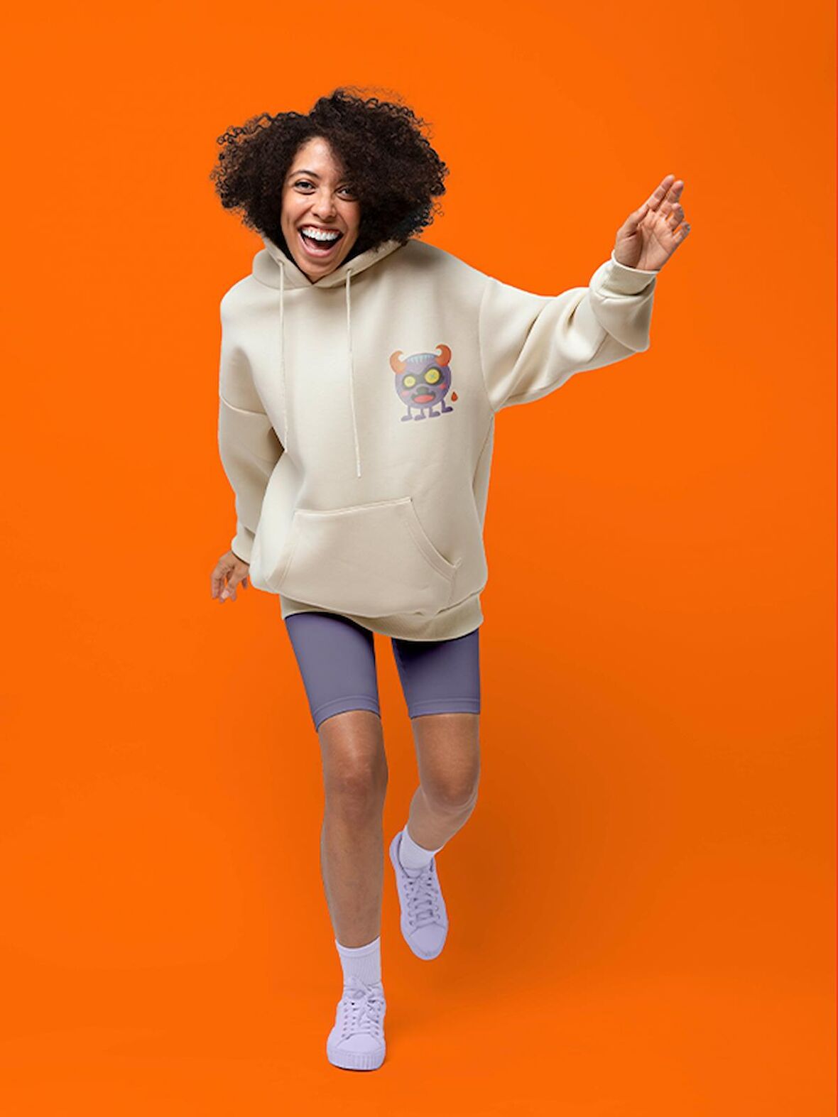Monster Canavar Baskılı Tasarım 3 İplik Kalın Beyaz Sweatshirt Hoodie 