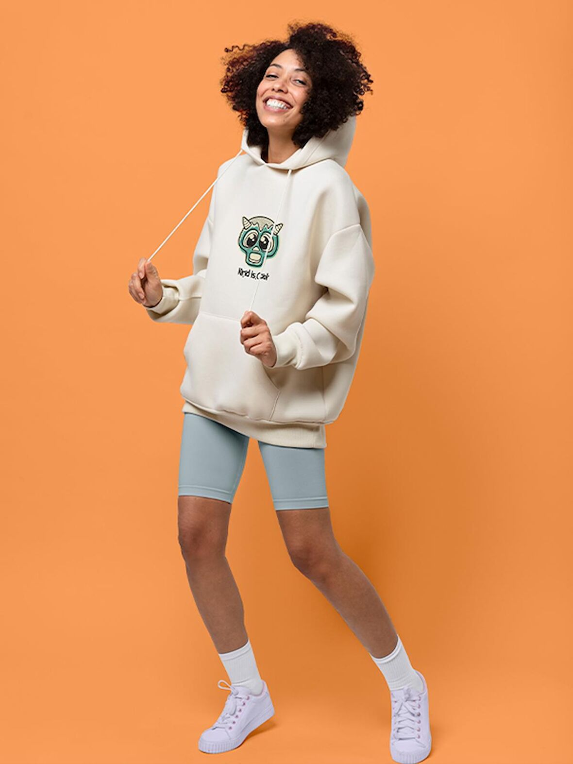 Kind is Cool Monster Canavar Baskılı Tasarım 3 İplik Kalın Beyaz Sweatshirt Hoodie 