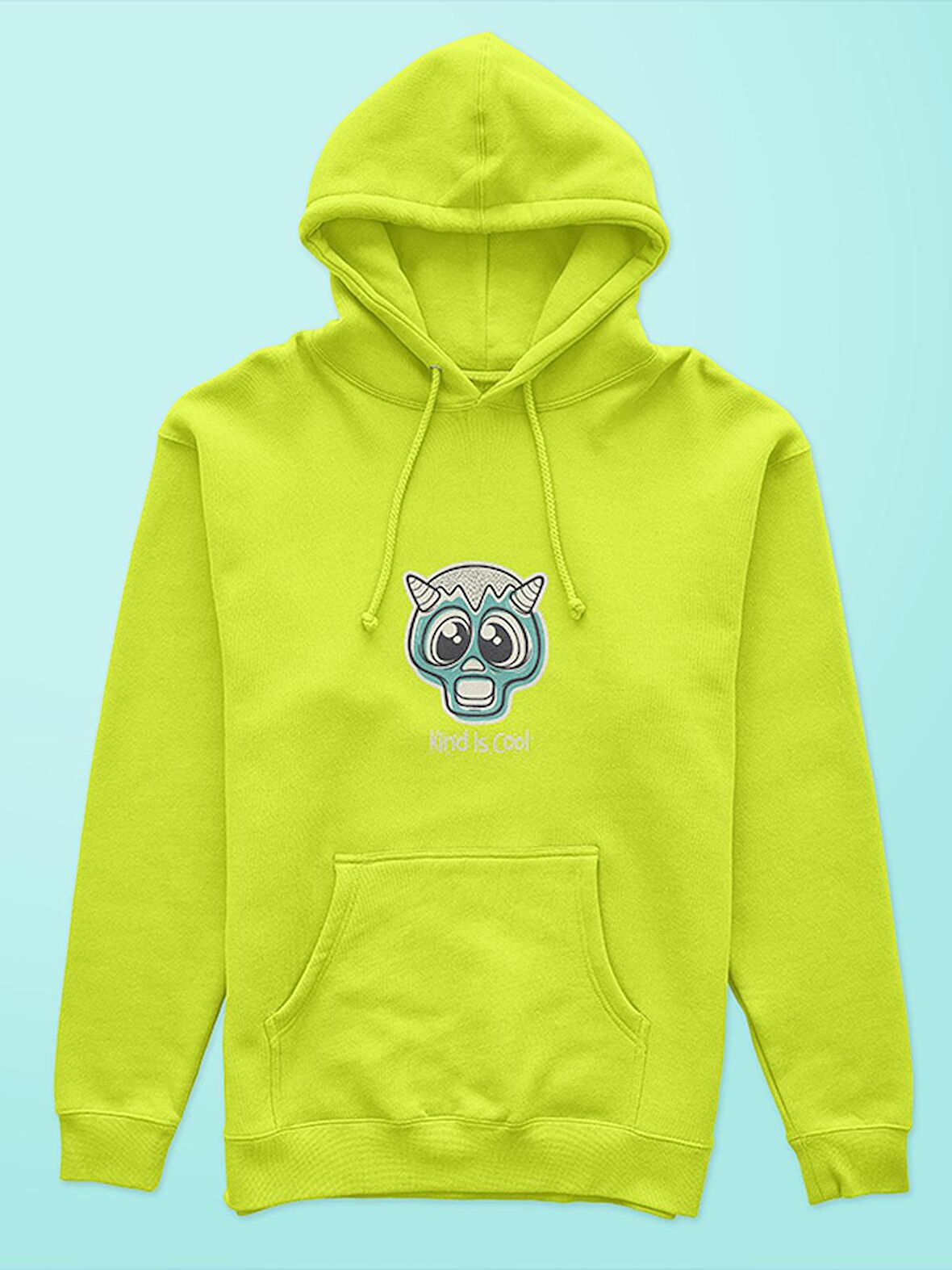 Kind is Cool Monster Canavar Baskılı Tasarım 3 İplik Kalın Neon Sarı Sweatshirt Hoodie 