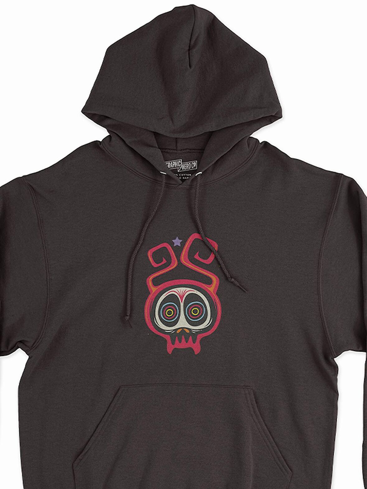 Kurukafa Monster Canavar Baskılı Tasarım 3 İplik Kalın Siyah Sweatshirt Hoodie 