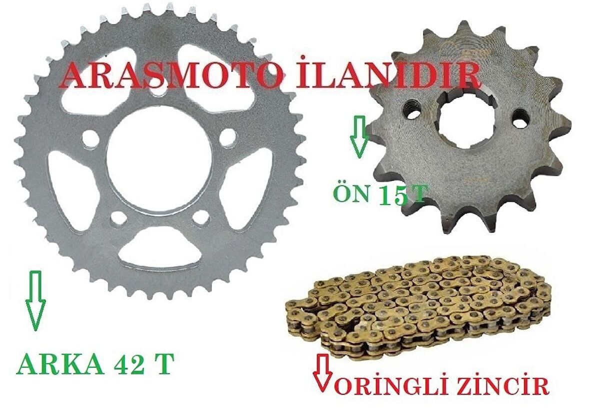 Mondial Drift L 125 Zincir Dişli Seti Oringli Gold Zincir ARKA 42 Dişli - ÖN 15 Dişli ARASMOTO