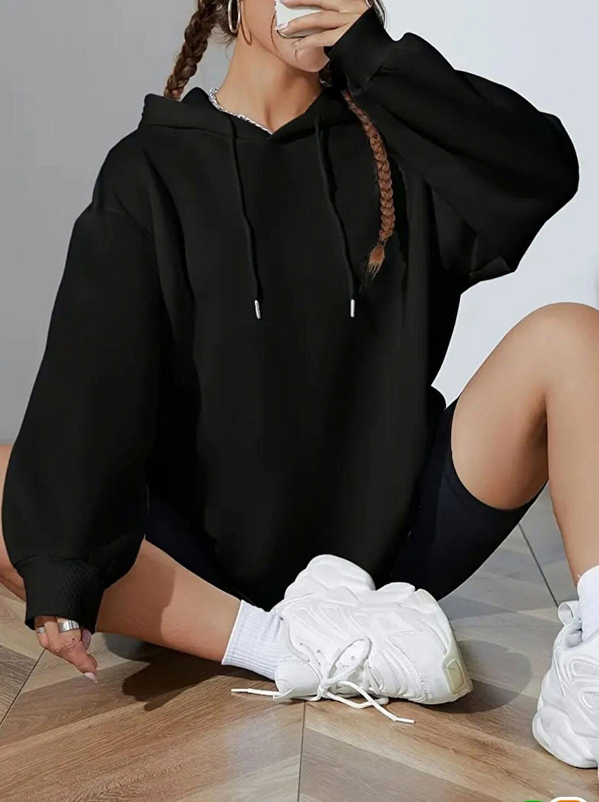 Üç İp Kapüşonlu Düz Unısex Sweatshirt