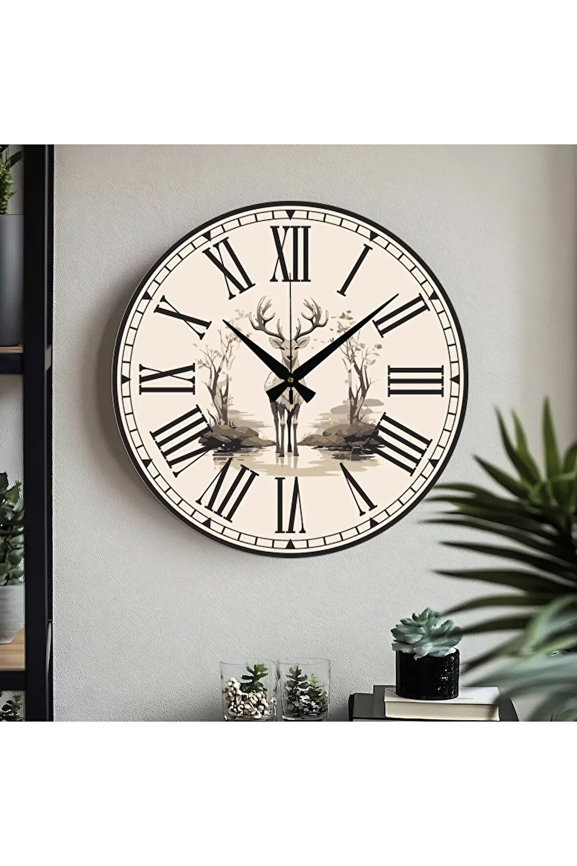 Çiçek desenli Dekoratif Türkçe Rakamlı UV Baskılı Duvar Saati (Sessiz) Akar Mekanizma Metal Akrep