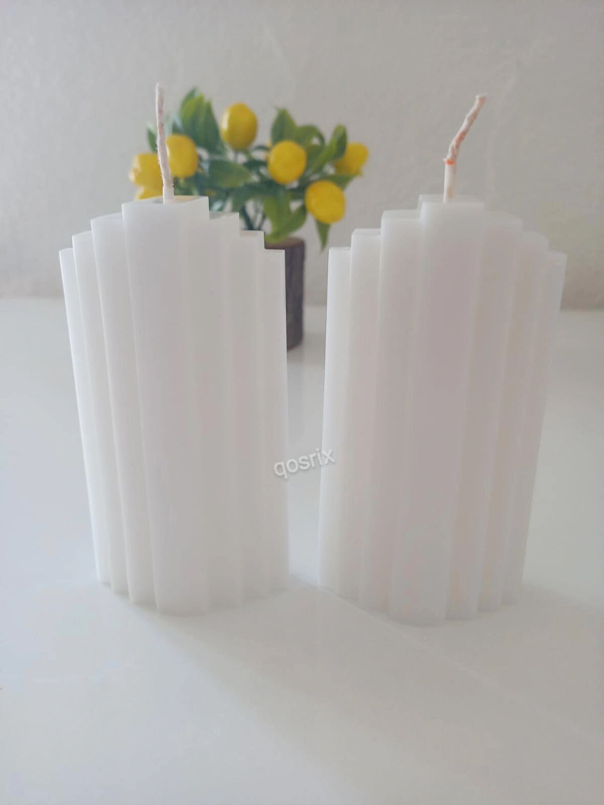 2'li Beyaz Soya Doğal Vanilya Kokulu Sütun Geometrik Şekil Kule Mum Dekoratif