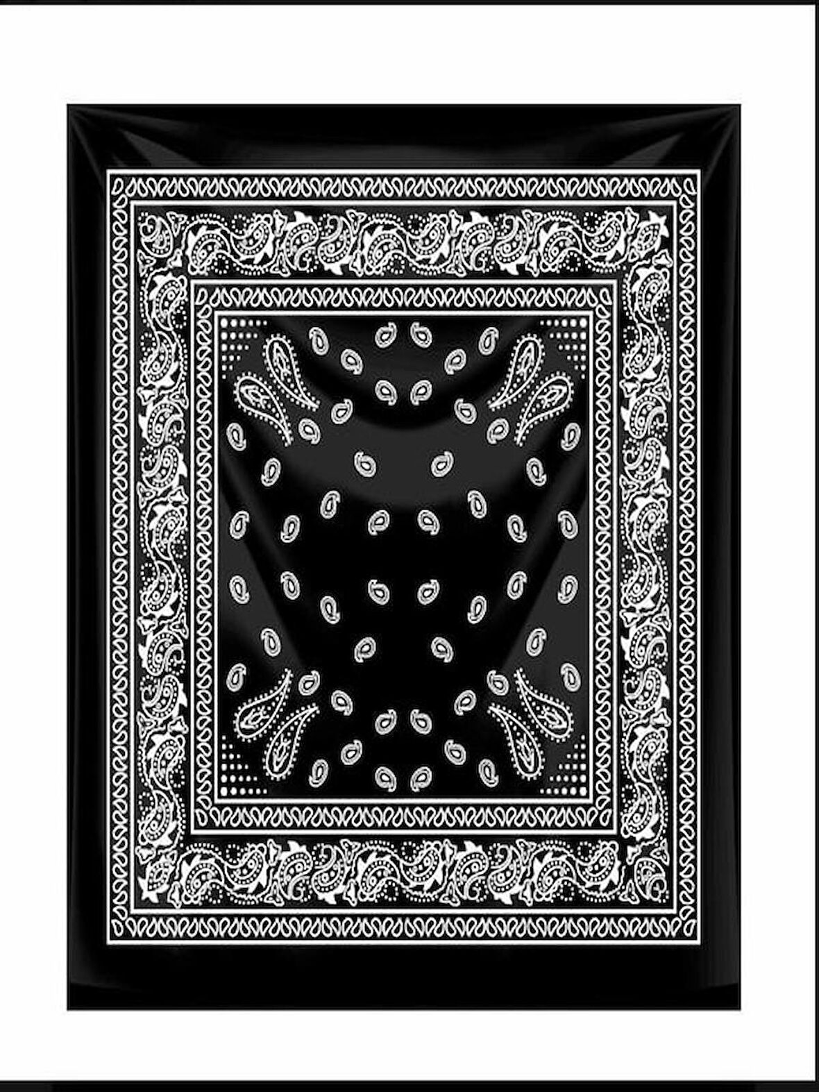 SİYAH ZEMİN ÜZERİNE BEYAZ KLASİK BANDANA DESENLİ KARE %100 PAMUK BANDANA 55X55 UNİSEX