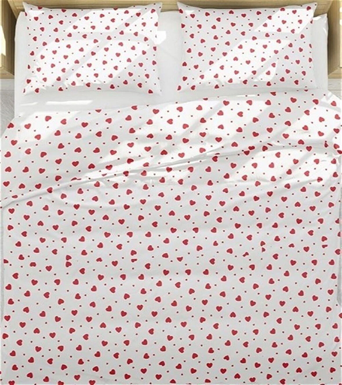 Lastikli Çarşaflı Tek Kişilik Nevresim Takımı Kalp Desen