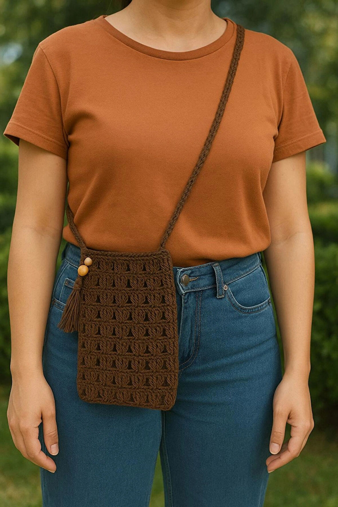El Örgüsü Kahverengi Hasır Çanta – Bohem Yaz Omuz Çantası, Günlük Şık Plaj Çantası Kadın