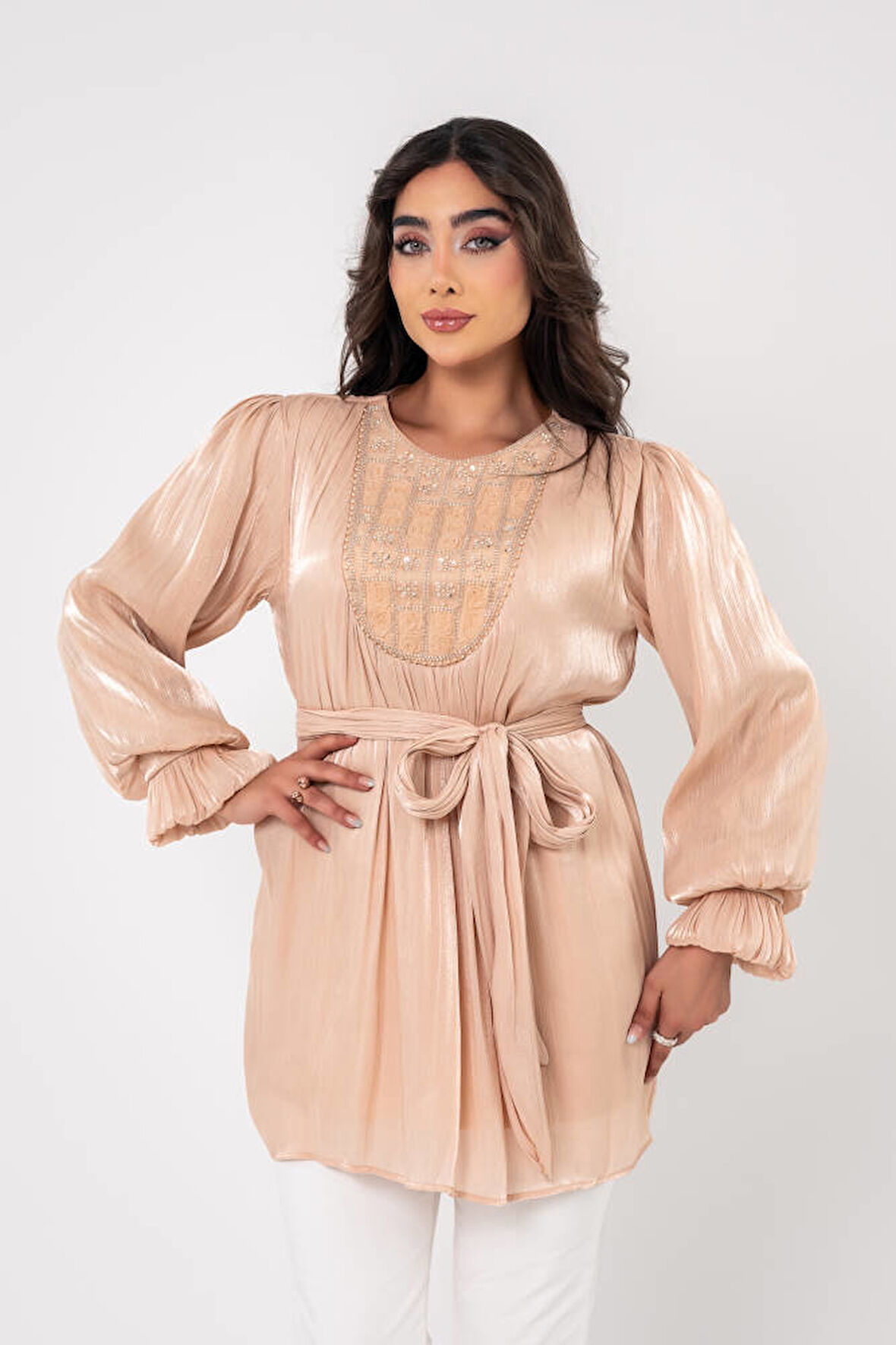 Taş işlemeli Kemer Detaylı Bluz BLZ16086