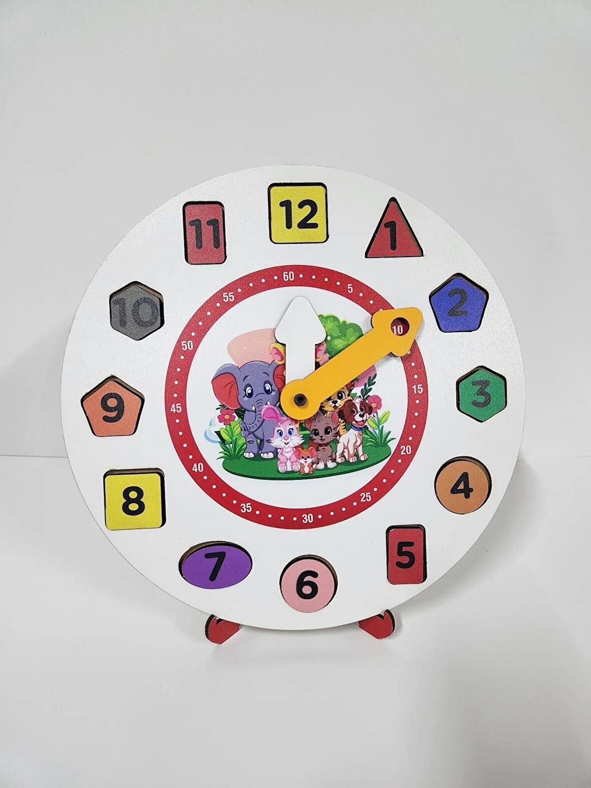 Montessori Renkli Sevimli Hayvanlar Desenli Saat Öğretici Puzzle