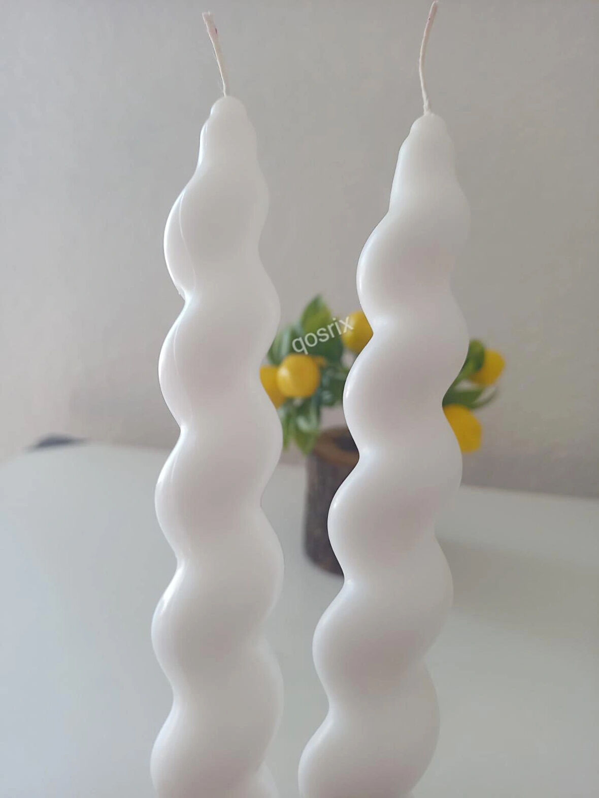 2'li Beyaz Italyan Burgulu Şamdan Soya Mumu Doğal Kokulu Uzun Çubuk Konik Burgu Spiral Mum Dekoratif